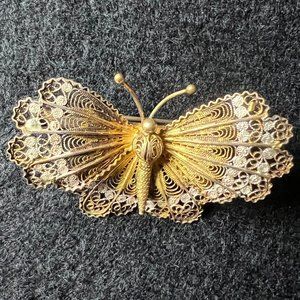 Vintage Silver 800 Gold tone Butterfly Brooch